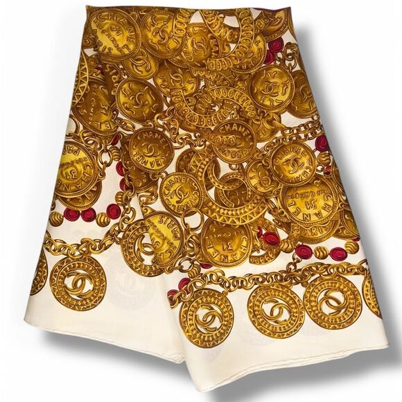 CHANEL CC Logo Jewelry Motif Silk Scarf - Picture 1 of 6